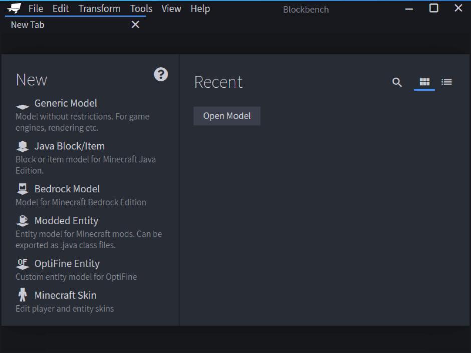 Blockbench main screen