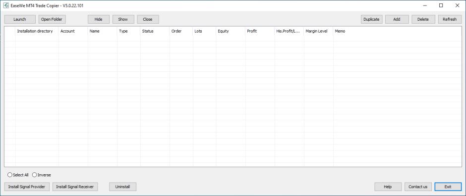 EaseWe MT4 Trade Copier main screen