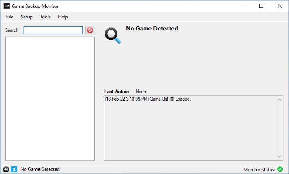 Game Backup Monitor main screen
