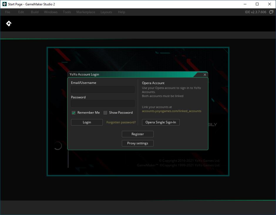 GameMaker Studio main screen