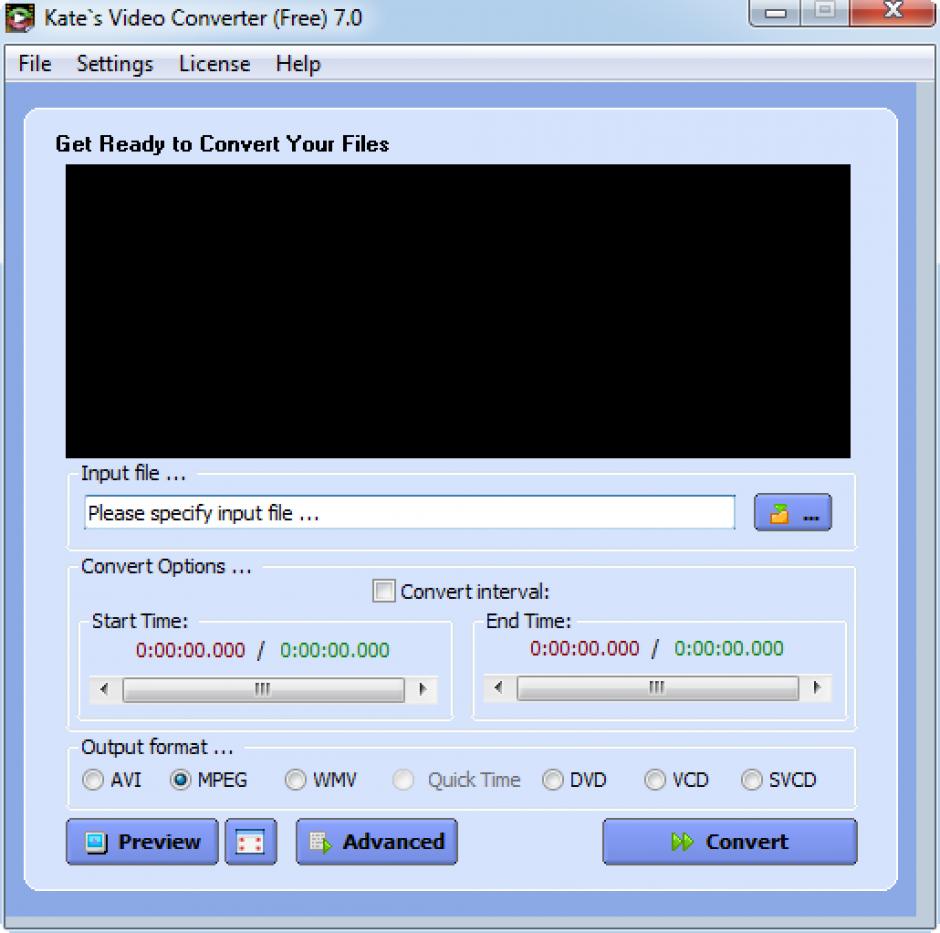 Kate's Video Converter main screen