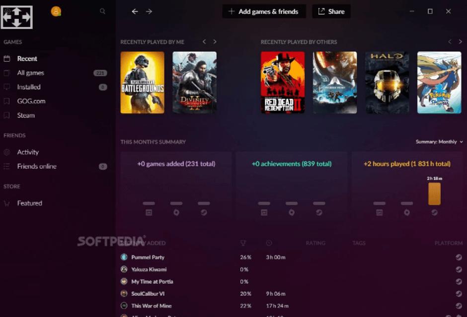 GOG Galaxy main screen