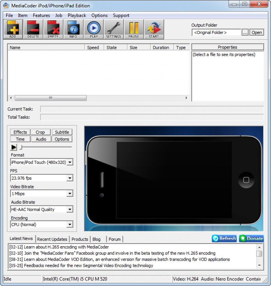MediaCoder iPod Edition main screen