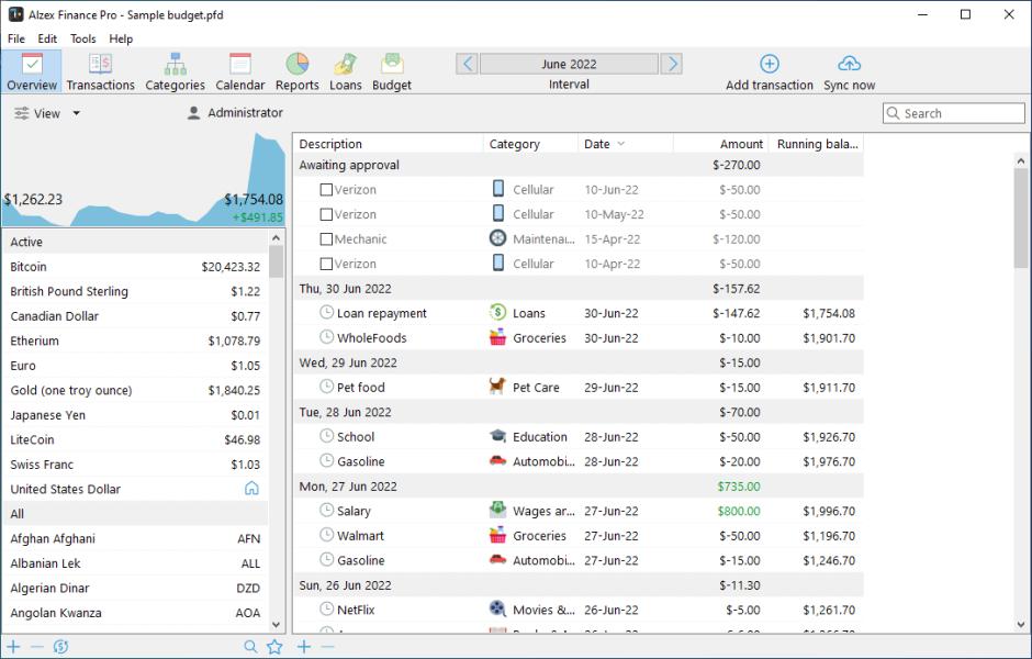 Alzex Finance Pro main screen