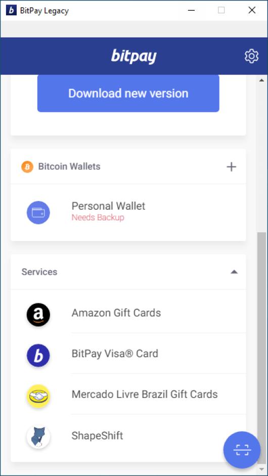 BitPay main screen