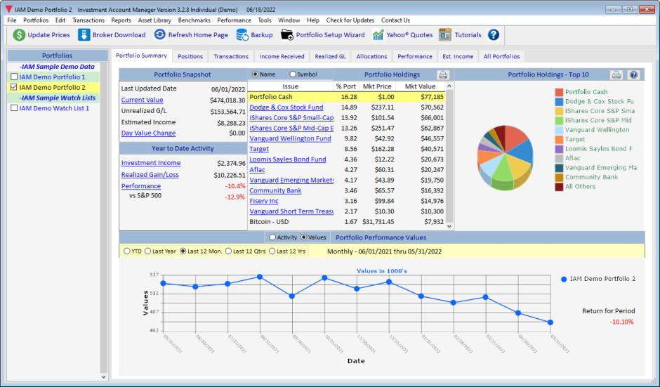 Investment Account Manager Individual main screen