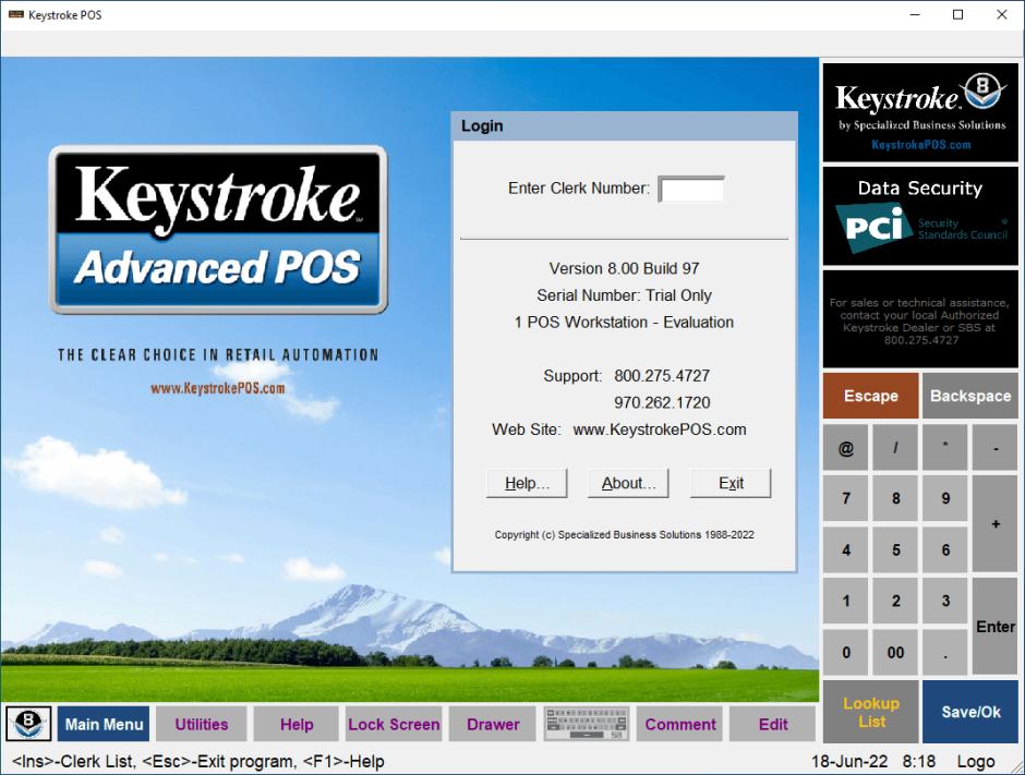 Keystroke POS main screen