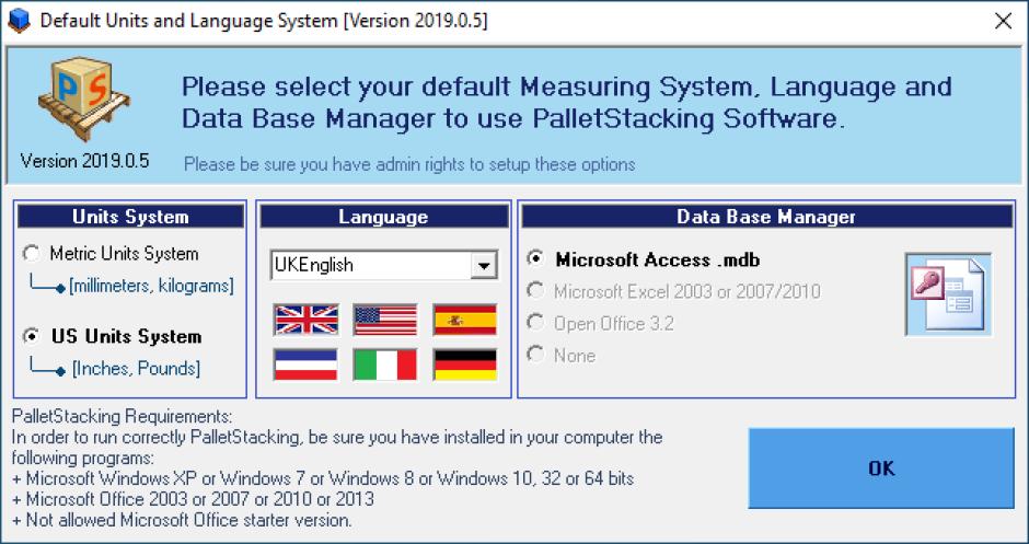 Pallet Stacking main screen