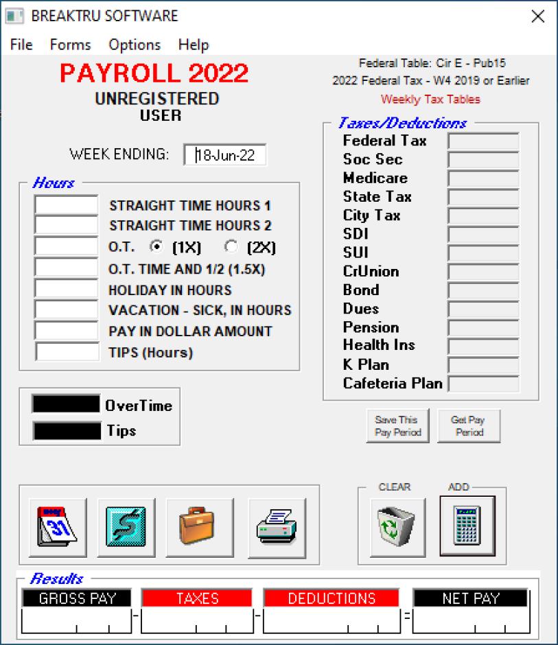 Payroll 2022 main screen