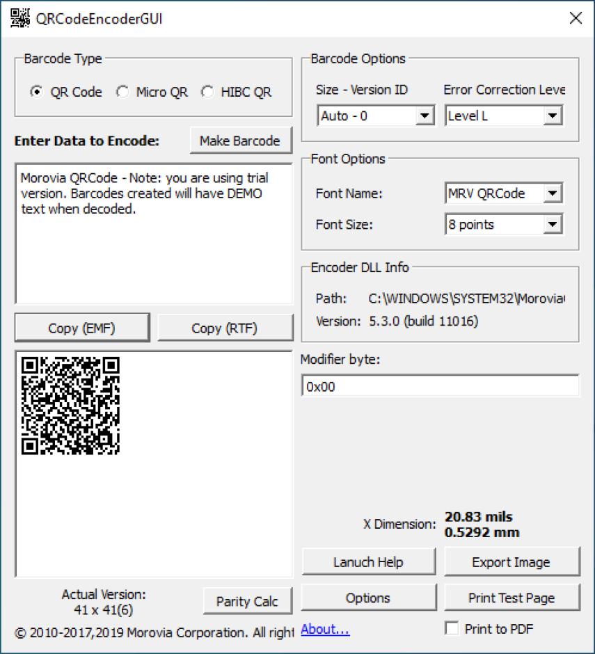 QRCode Encoder GUI main screen