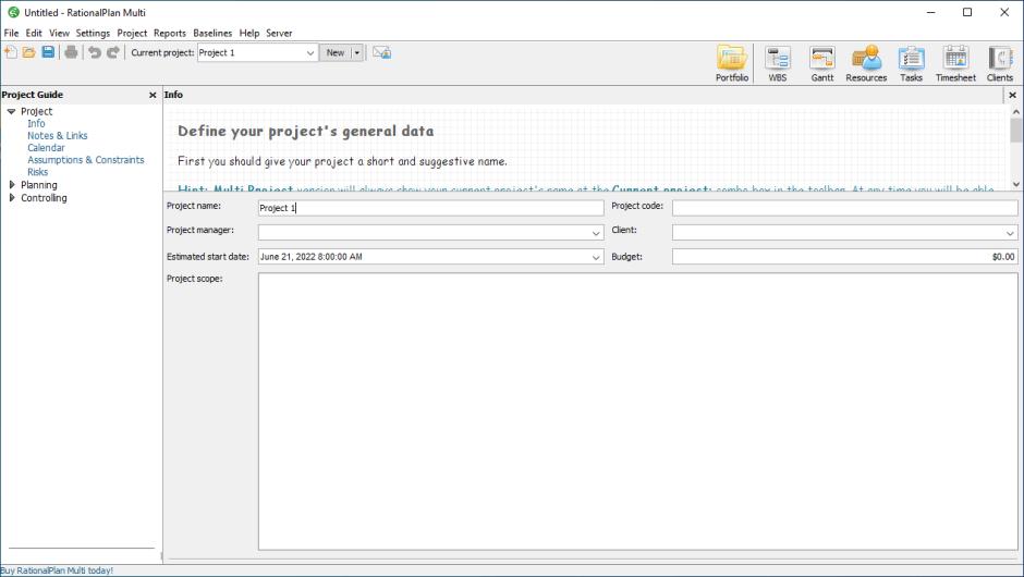 RationalPlan Multi main screen