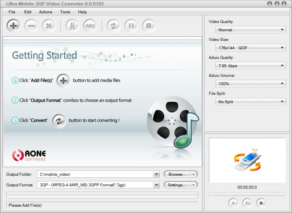 Ultra Mobile 3GP Video Converter main screen