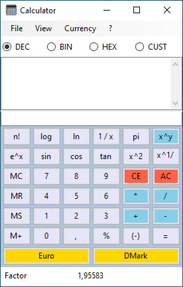 Alternate Calculator main screen