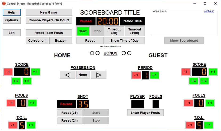 Basketball Scoreboard Pro main screen