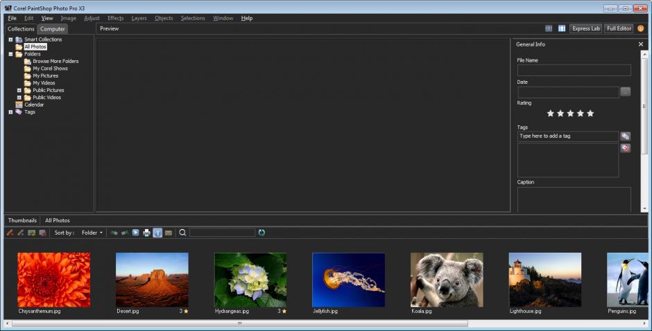 Corel PaintShop Pro X3 main screen