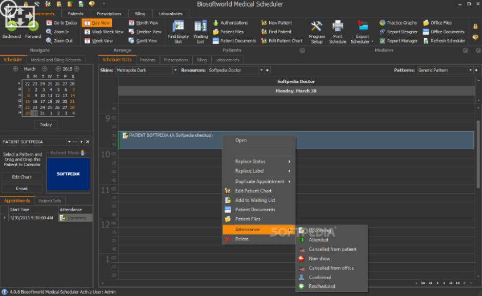 Biosoftworld Medical Scheduler main screen