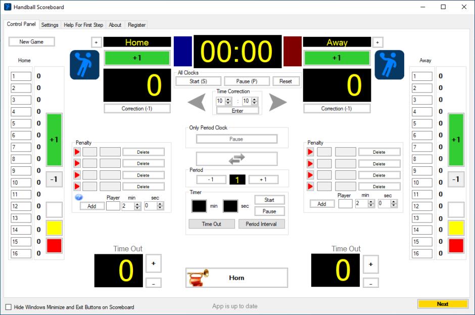 Eguasoft Handball Scoreboard main screen