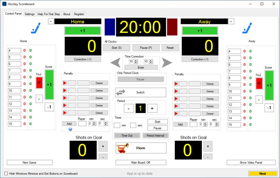 Eguasoft Hockey Scoreboard main screen