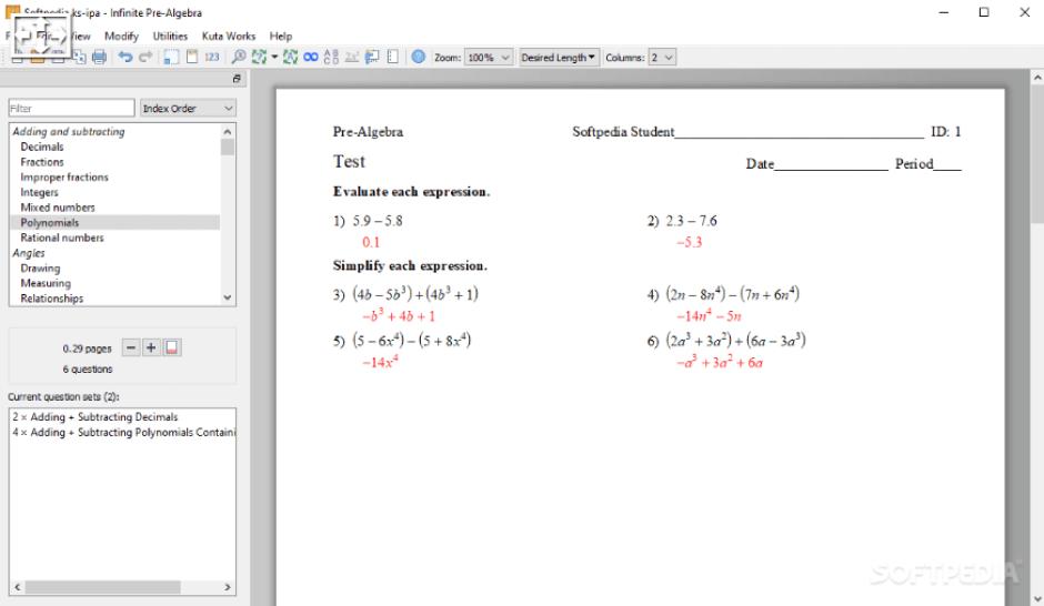 Infinite Pre-Algebra main screen