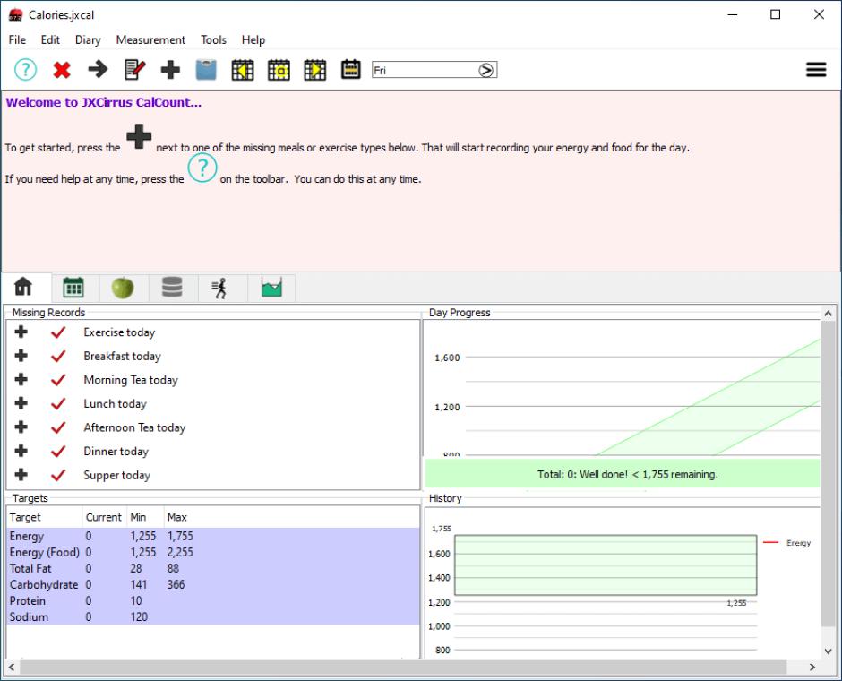 JXCirrus CalCount main screen