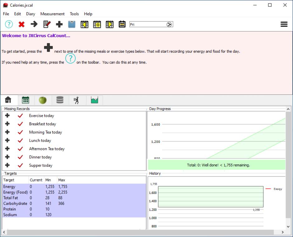 JXCirrus CalCount main screen