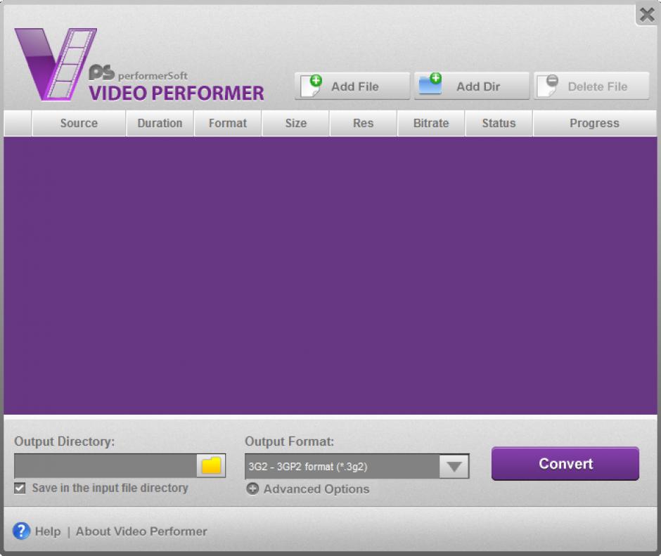 Video Performer main screen