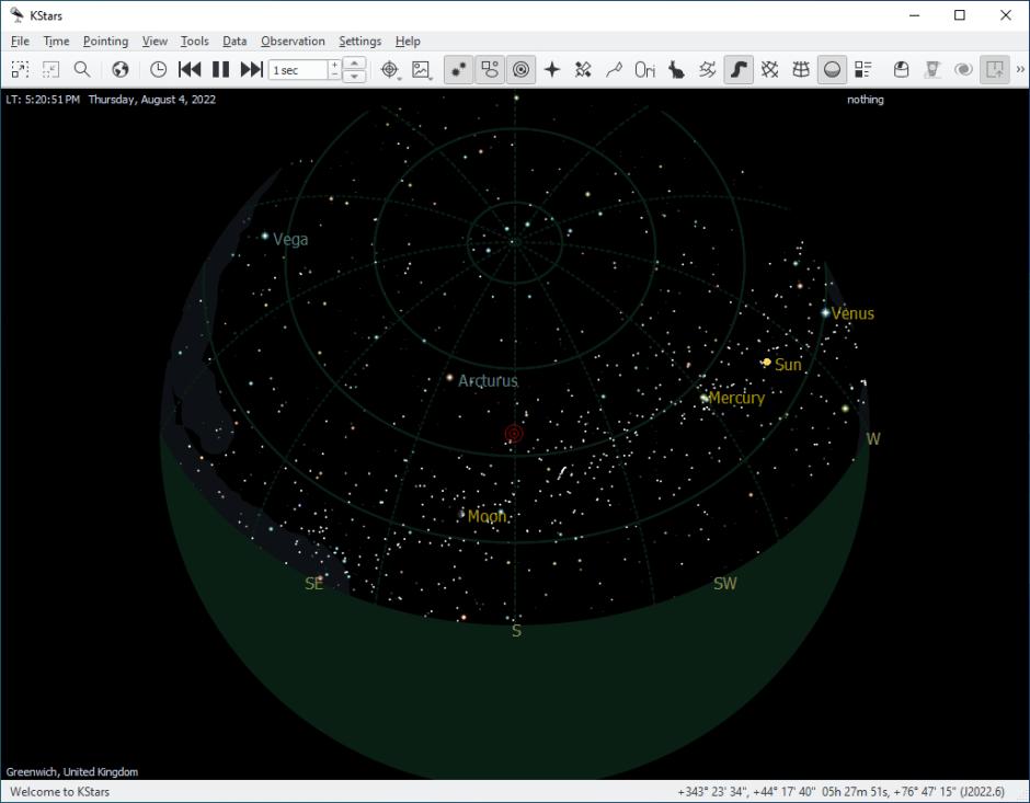 KStars Desktop Planetarium main screen