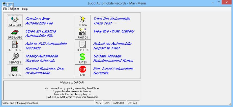 Lucid Automobile Records main screen