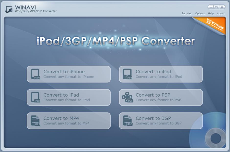 WinAVI iPod3GPMP4PSP Converter main screen