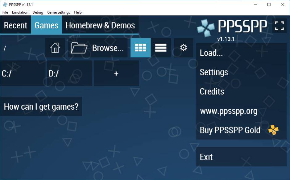 PPSSPP main screen