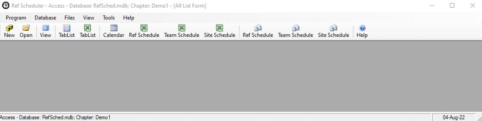 Ref Scheduler main screen