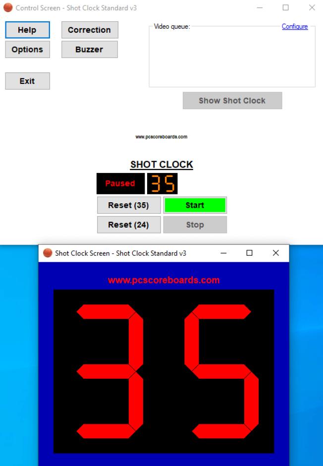 Shot Clock Standard main screen