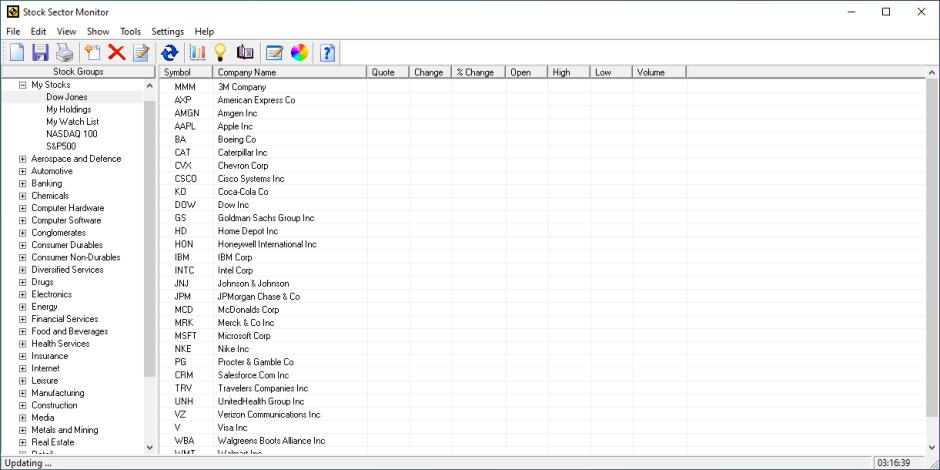 Stock Sector Monitor main screen