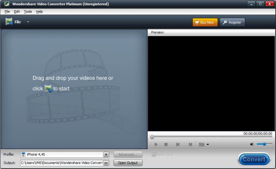 Wondershare Video Converter Platinum main screen