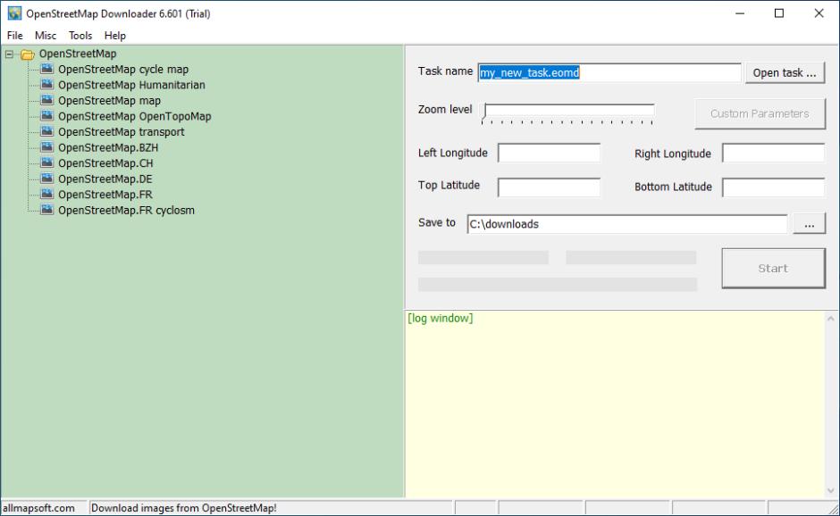 OpenstreetMap Downloader main screen