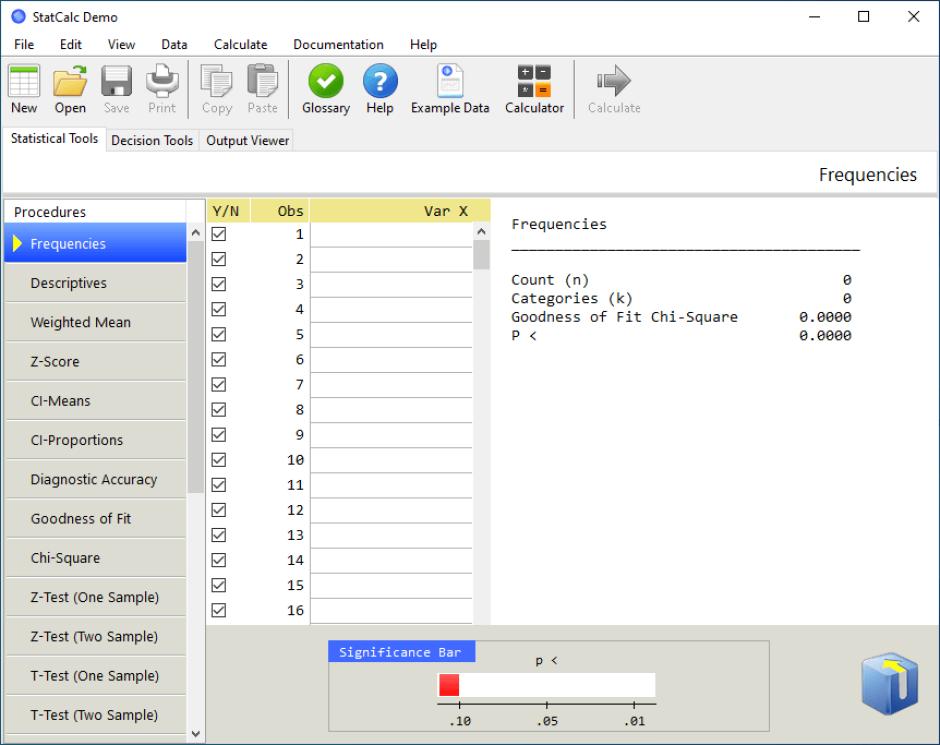 StatCalc Demo main screen