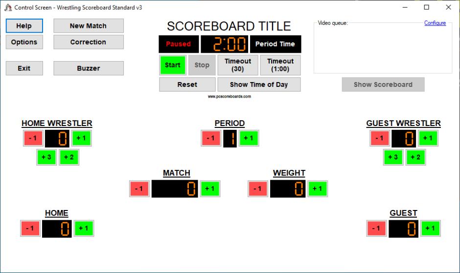 Wrestling Scoreboard Standard main screen