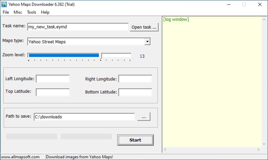 Yahoo Maps Downloader main screen
