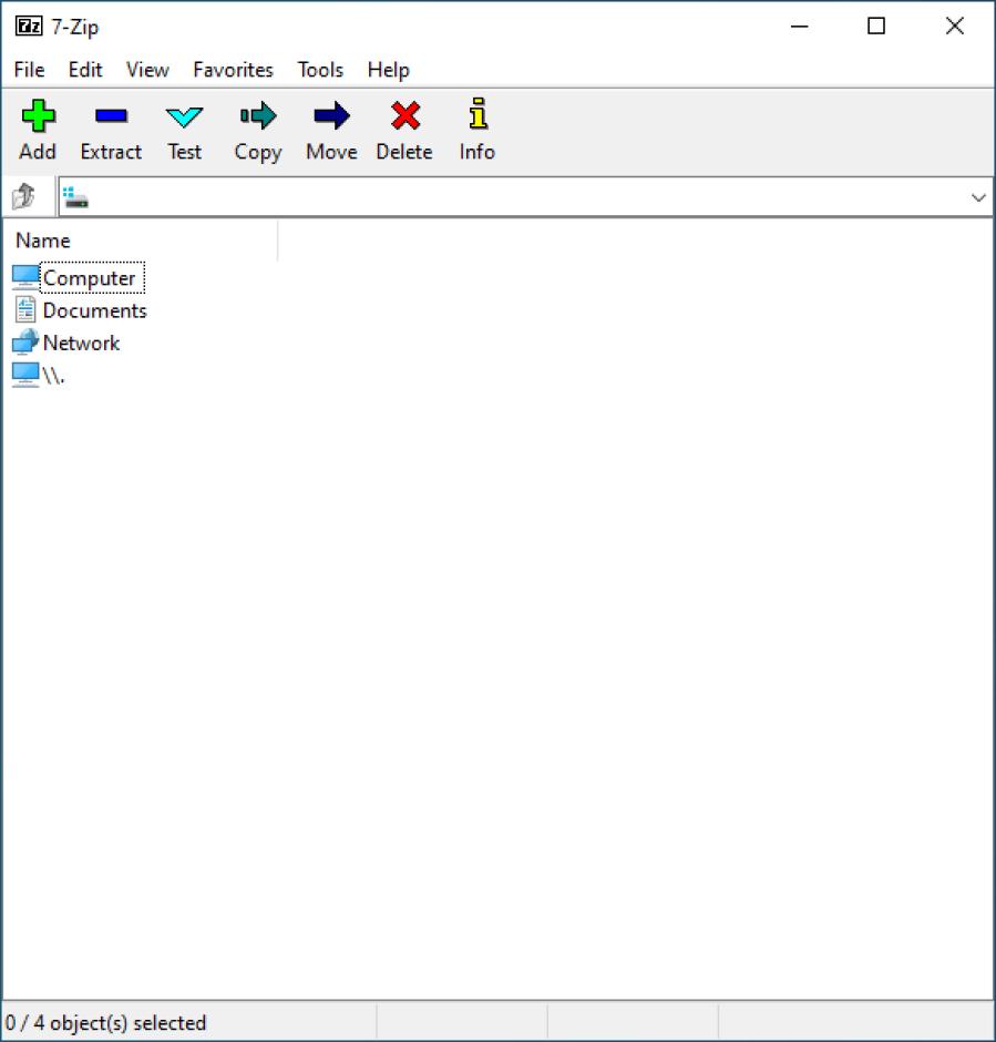 7-Zip File Manager main screen