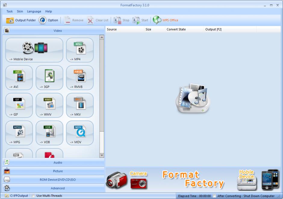 FormatFactory main screen