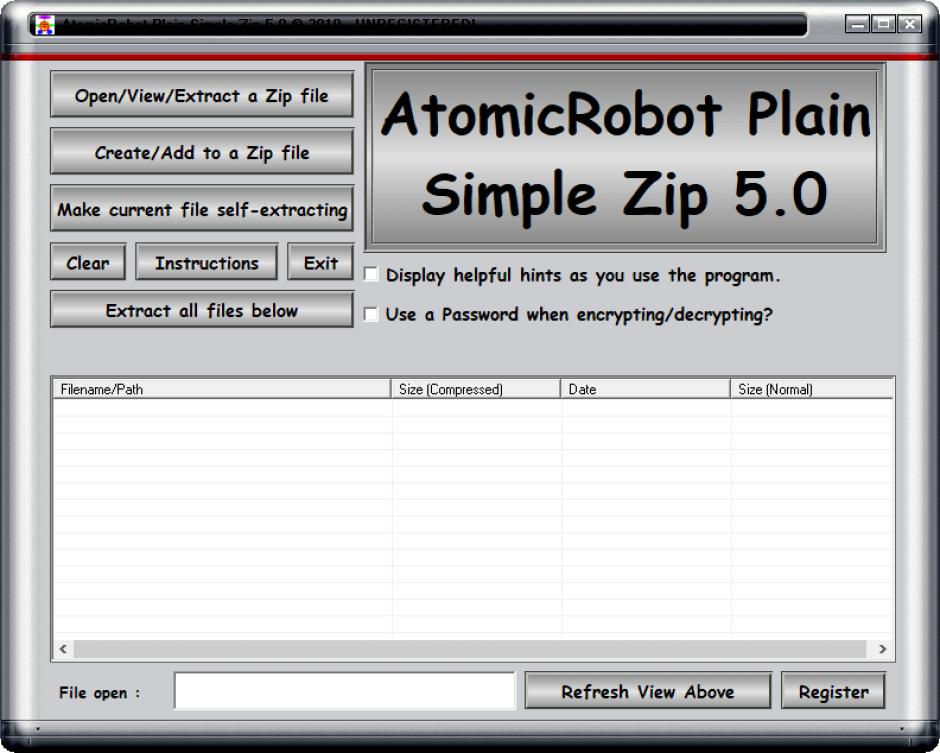 AtomicRobot Plain Simple Zip main screen