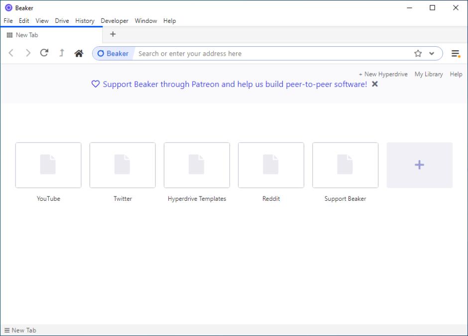 Beaker Browser main screen