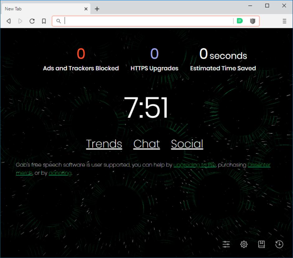 Dissenter Browser main screen