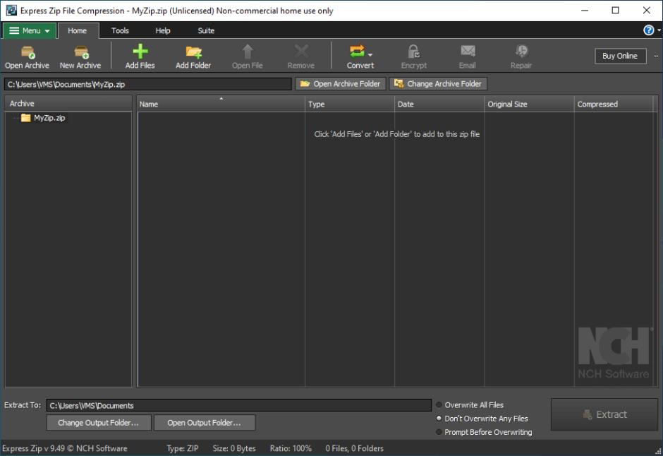 Express Zip File Compression main screen