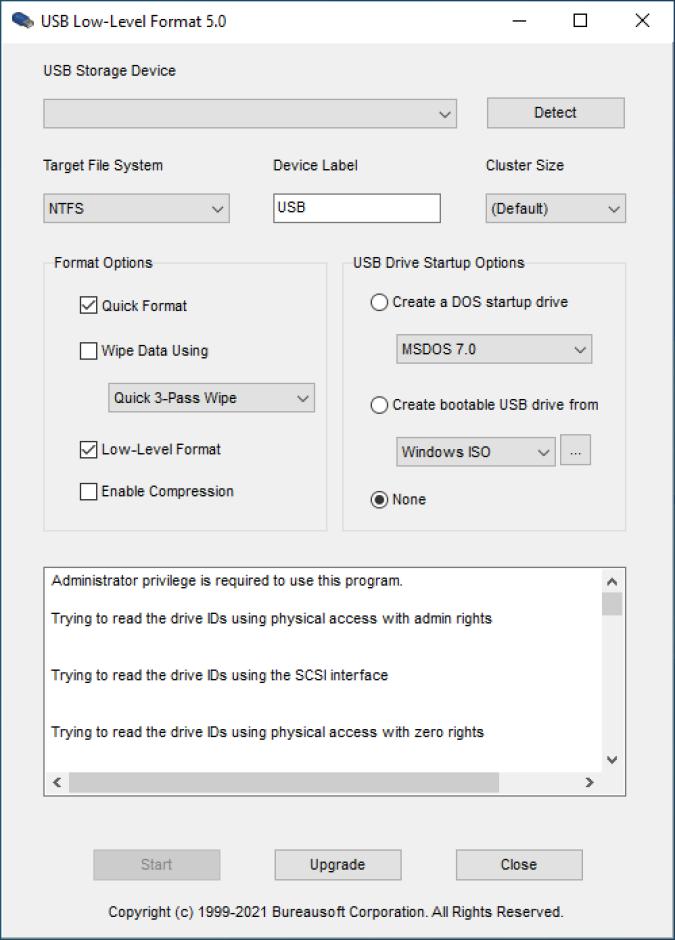 USB Low-Level Format main screen