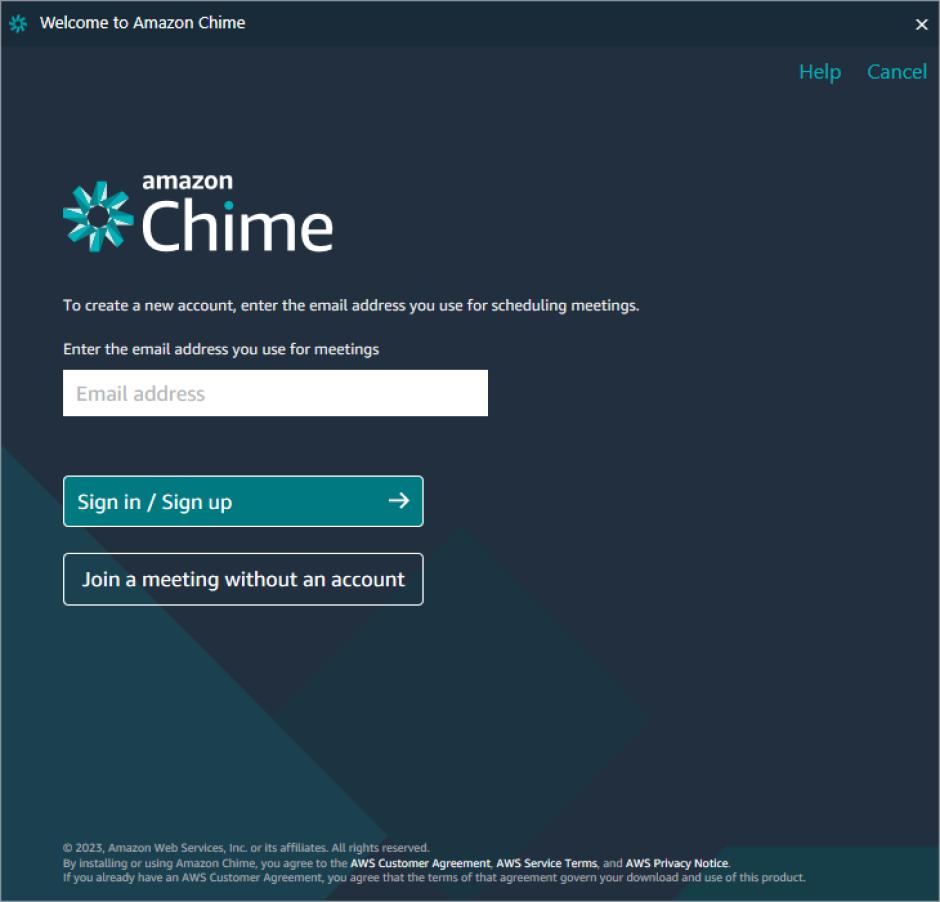 Amazon Chime main screen