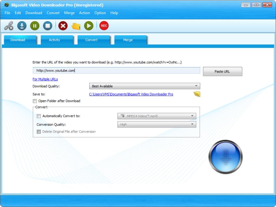 Bigasoft Video Downloader Pro main screen