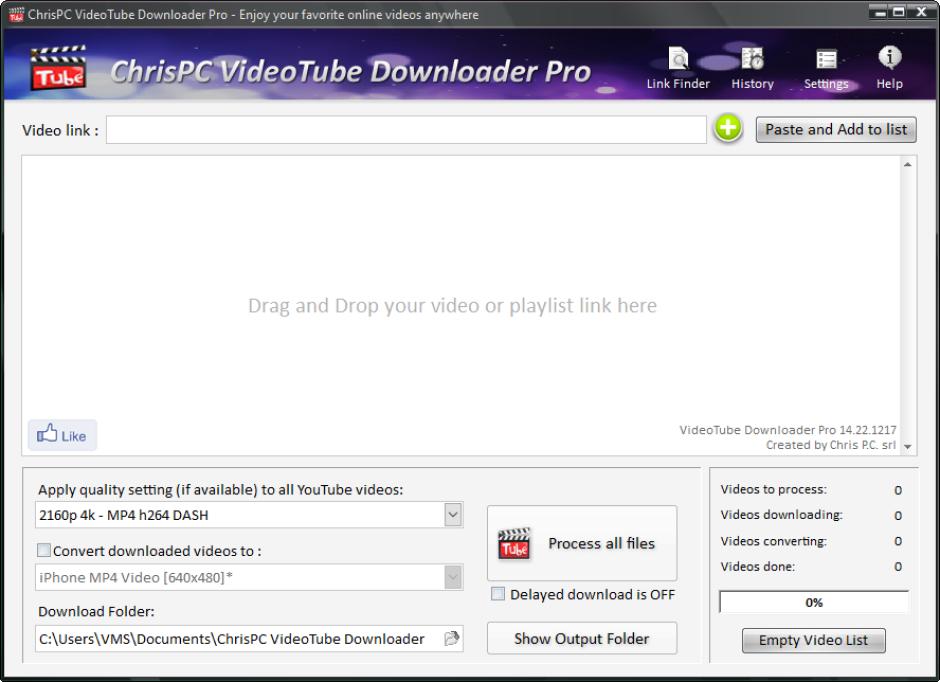 ChrisPC VideoTube Downloader Pro main screen