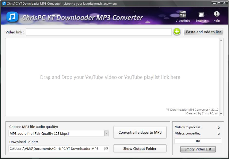 ChrisPC YT Downloader MP3 Converter main screen