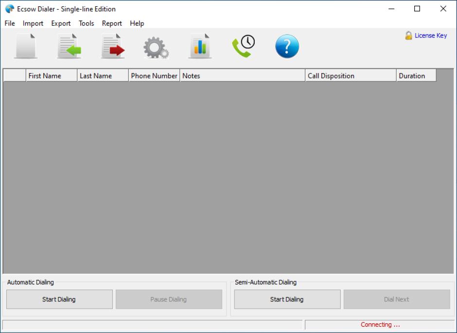 Ecsow Auto Dialer main screen